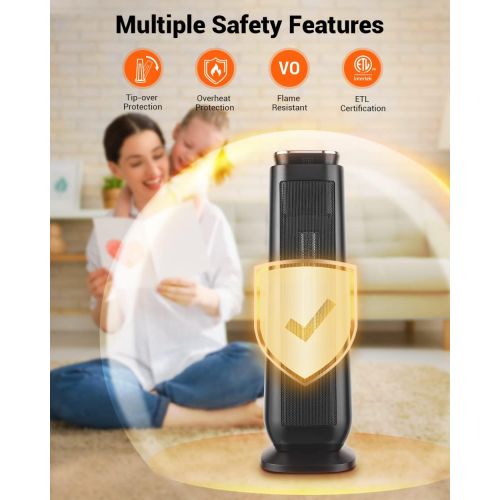  [아마존베스트]Aikoper Space Heater, 1500W Ceramic Tower Heater, Portable Electric Oscillating Heater with Adjustable Thermostat, ECO Mode, Remote Control, 8-Hrs Timer, Overheat & Tip-over Protec