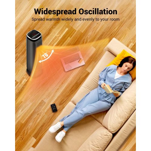  [아마존베스트]Aikoper Space Heater, 1500W Ceramic Tower Heater, Portable Electric Oscillating Heater with Adjustable Thermostat, ECO Mode, Remote Control, 8-Hrs Timer, Overheat & Tip-over Protec