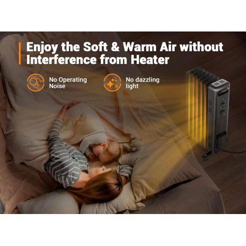  [아마존베스트]Space heater, Aikoper 1500W Oil Filled Radiator Heater with 3 Heat Settings, Adjustable Thermostat, Quiet Portable Heater with Tip-over & Overheating Functions for Home, Office, Bl