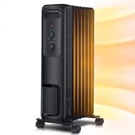 Space heater, Aikoper 1500W Oil Filled Radiator Heater with 3 Heat Settings, Adjustable Thermostat, Quiet Portable Heater with Tip-over & Overheating Functions for Home, Office, Bl