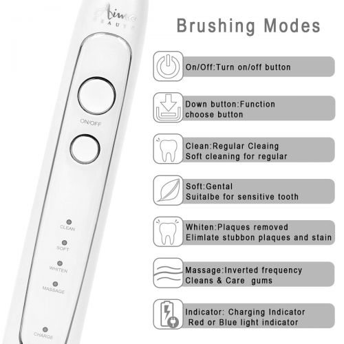  Aima Beauty Electric Toothbrush Rechargeable Sonic Toothbrush for Kids and Adults, Smart Timer, 30 Days Battery...