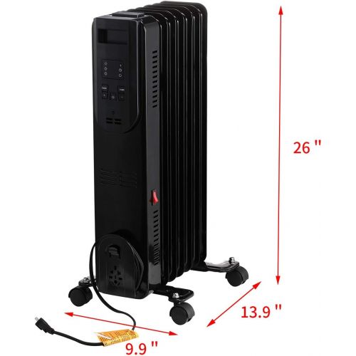  Ainfox Portable Oil Heater, 1500W Digital Oil Filled Radiator Electric Space Heater with Remote Control, TIP-OVER Overheat Protection