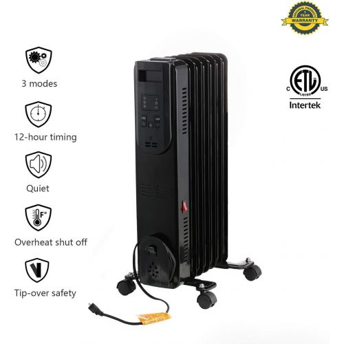  Ainfox Portable Oil Heater, 1500W Digital Oil Filled Radiator Electric Space Heater with Remote Control, TIP-OVER Overheat Protection