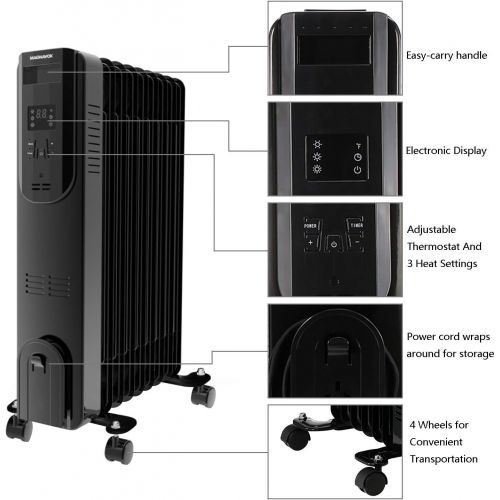  Ainfox Portable Oil Heater, 1500W Digital Oil Filled Radiator Electric Space Heater with Remote Control, TIP-OVER Overheat Protection