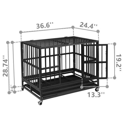  Ainfox 37/42/48 Heavy Duty Metal Dog Crate, Large Double Door Folding Strong Dog Pet Kennel Cage Tray, Fits Large Dog Breeds