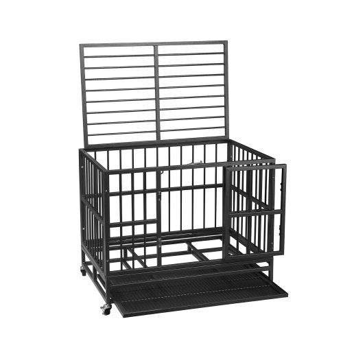  Ainfox 37/42/48 Heavy Duty Metal Dog Crate, Large Double Door Folding Strong Dog Pet Kennel Cage Tray, Fits Large Dog Breeds
