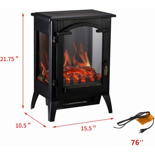  Ainfox Electric Fireplace Heater, 1500W Free Standing Electric Wood Stove Fireplace Heater with Thermostat for Office and Home