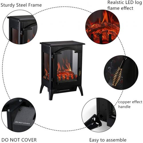  Ainfox Electric Fireplace Heater, 1500W Free Standing Electric Wood Stove Fireplace Heater with Thermostat for Office and Home