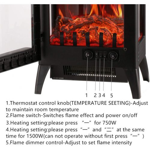  Ainfox Electric Fireplace Heater, 1500W Free Standing Electric Wood Stove Fireplace Heater with Thermostat for Office and Home