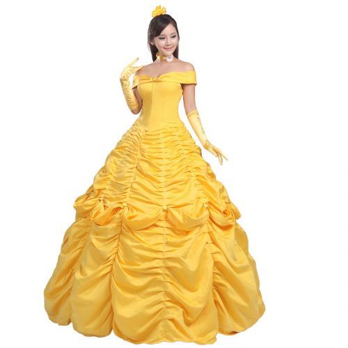  Ainiel Womens Cosplay Costume Princess Dress Yellow Satin