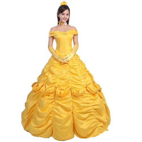 Ainiel Womens Cosplay Costume Princess Dress Yellow Satin