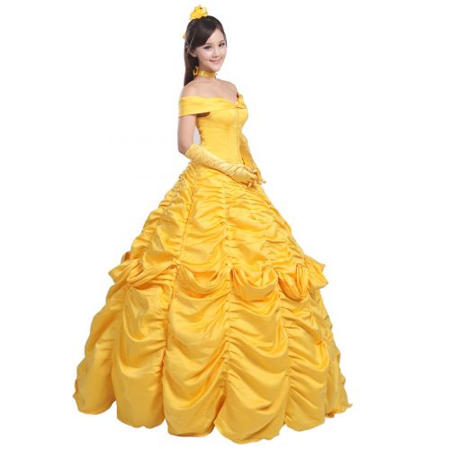  Ainiel Womens Cosplay Costume Princess Dress Yellow Satin