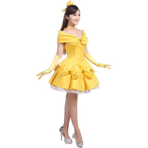  Ainiel Womens Cosplay Costume Princess Dress Yellow Satin