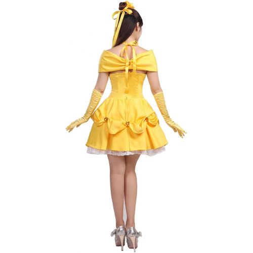  Ainiel Womens Cosplay Costume Princess Dress Yellow Satin