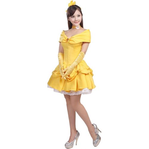  Ainiel Womens Cosplay Costume Princess Dress Yellow Satin