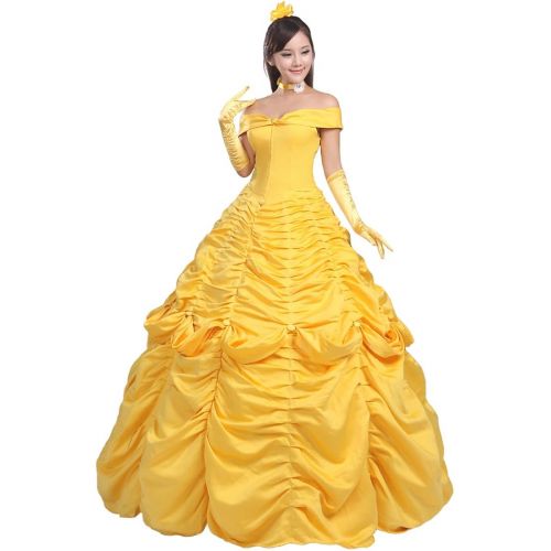  Ainiel Womens Cosplay Costume Princess Dress Yellow Satin