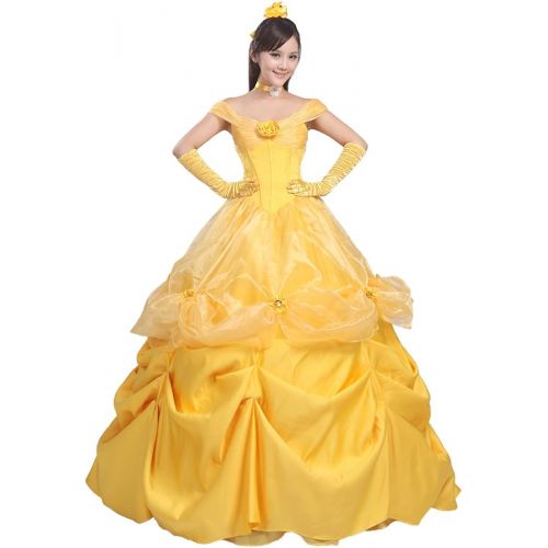  Ainiel Womens Cosplay Costume Princess Dress Yellow Satin