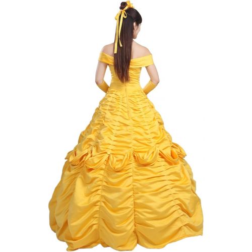  Ainiel Womens Cosplay Costume Princess Dress Yellow Satin