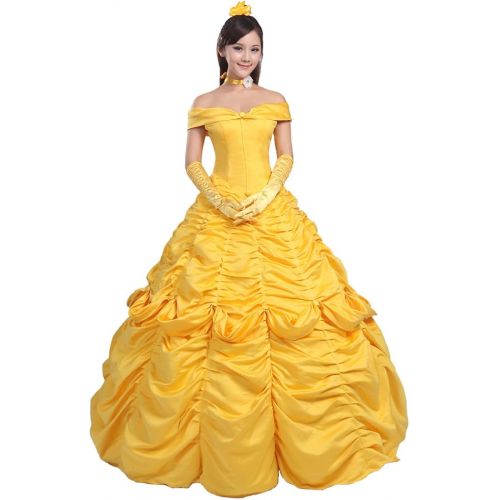  Ainiel Womens Cosplay Costume Princess Dress Yellow Satin