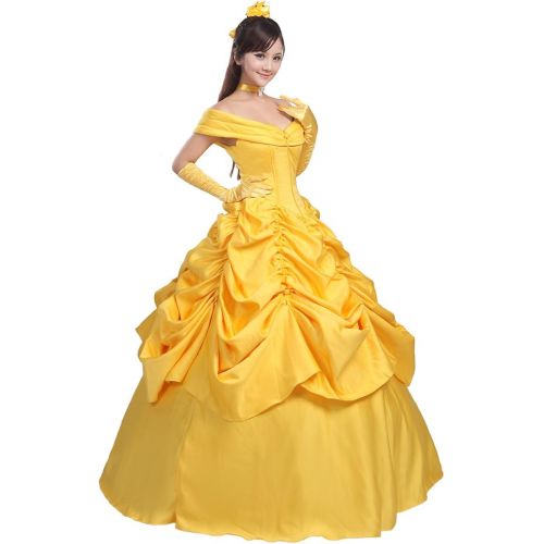  Ainiel Womens Cosplay Costume Princess Dress Yellow Satin