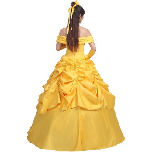  Ainiel Womens Cosplay Costume Princess Dress Yellow Satin