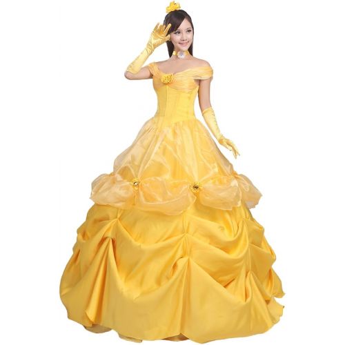  Ainiel Womens Cosplay Costume Princess Dress Yellow Satin