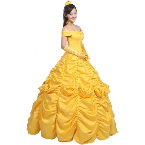  Ainiel Womens Cosplay Costume Princess Dress Yellow Satin