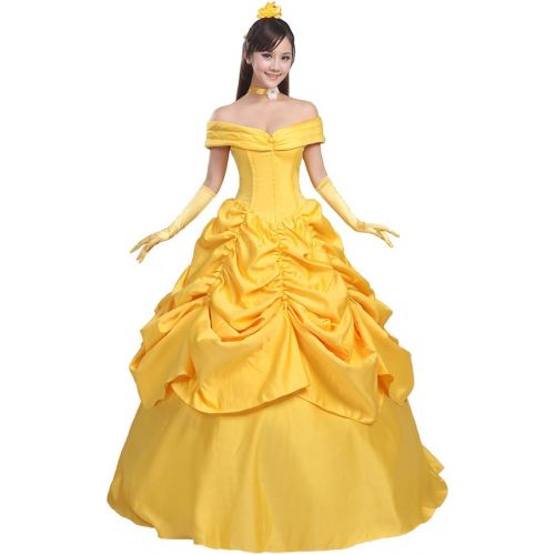  Ainiel Womens Cosplay Costume Princess Dress Yellow Satin