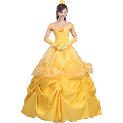  Ainiel Womens Cosplay Costume Princess Dress Yellow Satin