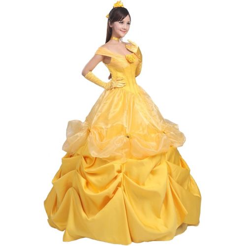  Ainiel Womens Cosplay Costume Princess Dress Yellow Satin