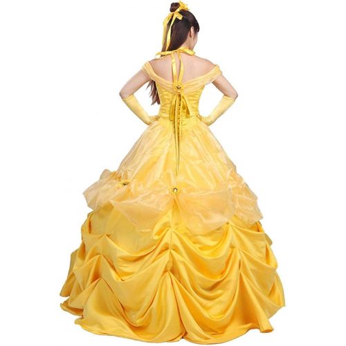  Ainiel Womens Cosplay Costume Princess Dress Yellow Satin