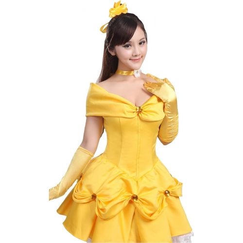  Ainiel Womens Cosplay Costume Princess Dress Yellow Satin