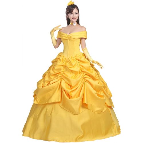  Ainiel Womens Cosplay Costume Princess Dress Yellow Satin