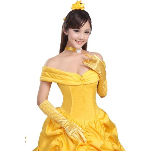  Ainiel Womens Cosplay Costume Princess Dress Yellow Satin