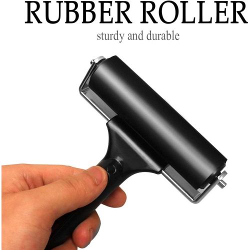  Aipaide 2 Pcs Rubber Glue Roller for Anti Skid Tape Construction Tools, Printmaking, Ink Paint Block Stamping Brayers 3.8 and 2.2 Inch, Black