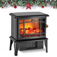 Air Choice Upgrade Electric Fireplace Heater, 9.9 Portable Stove Heater, 500W Infrared Space Heater, Overheating Safety & Fan Settings 3D Flame, Free standing Black Antique Shape C