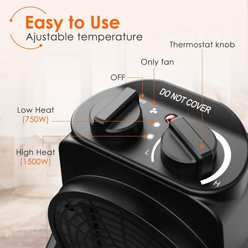 Air Choice Electric Heater, Portable Heater Fan, 1500W Indoor Space Heater with 3 Modes, 3S Quick Heat, Thermostat with Overheat Protection, Electric Space Heaters for Room, Bedroom, Indoor U