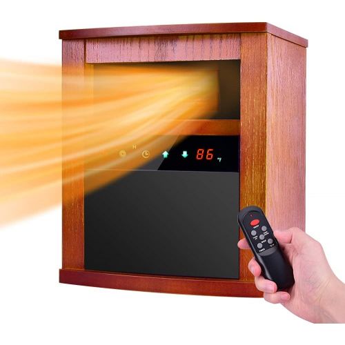  Air Choice Electric Space Heater, 1500W Infrared Heater with 3 Heat Modes, Remote Control & Timer, Room Heater with Overheat & Tip-Over Shut Off Protection Device, Wood Cabinet Heater, Brown