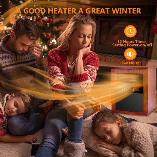  Air Choice Electric Space Heater, 1500W Infrared Heater with 3 Heat Modes, Remote Control & Timer, Room Heater with Overheat & Tip-Over Shut Off Protection Device, Wood Cabinet Heater, Brown