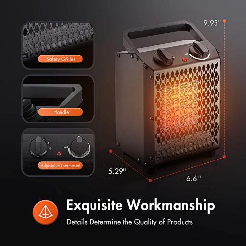  Electric Space Heater,Air Choice Ceramic Space Heater with Adjustable Thermostat, 750/1500W Portable Space Heater,3 Modes with Overheat Protection,Small Space Heater for Indoor Use