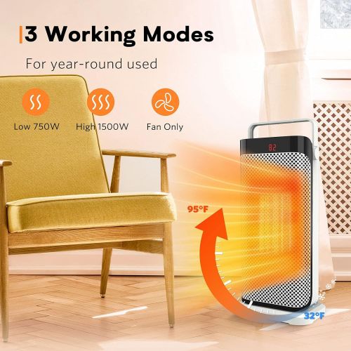  Electric Space Heater - Air Choice Fast-heating Ceramic Heater w/Remote Control & 3 Modes 120° Oscillation 12H timer Thermostat Tip-over Overheat Protection,Ideal for Home Bedroom