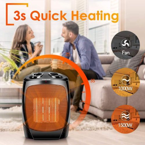  Air Choice Room Heater Indoor Use - 1500W Quiet Fast-Heating Small Indoor Heater Space Heater for Large Room Heating w/ Thermostat, 3 Modes, Tip Over & Overheat Protection, Portable Indoor He