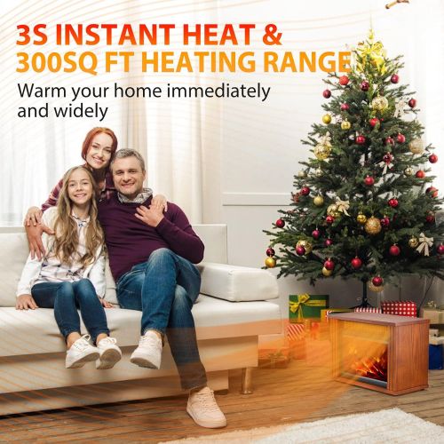  Air Choice Electric Fireplace Heater, Infrared Fireplace Stove with 3D Flame Effect, Indoor?Fireplace Space Heater?with 3s Instant Heat, 300Sq Ft Heat Area, Overheat Protection, Energy Saving