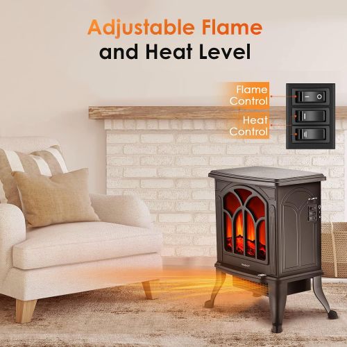  Air Choice Electric Fireplace Heater - Infrared Space Heater with 3D Flame Effect, 2 Heat Modes, 1500W Ultra Strong Power, Adjustable Flame Brightness, Overheat Protection, Free Standing Fire