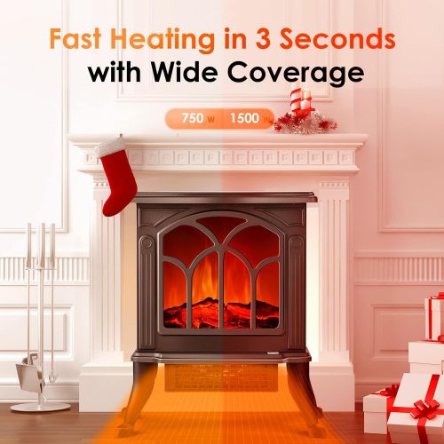  Air Choice Electric Fireplace Heater Infrared Space Heater with 3D Flame Effect, 2 Heat Modes, 1500W Ultra Strong Power, Adjustable Flame Brightness, Overheat Protection, Free Standing Fire