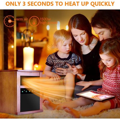  Air Choice Electric Space Heater, 1500W Infrared Heater with 3 Heat Modes, Remote Control & Timer, Room Heater with Overheat & Tip Over Shut Off Protection Device, Wood Cabinet Heater, Brown