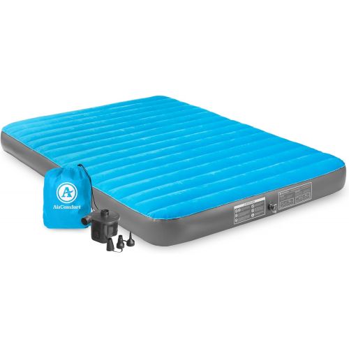  Air Comfort Camp Mate Queen Size Air Mattress with Battery Pump, Blue