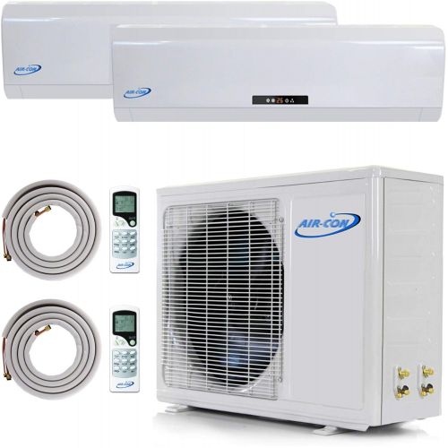  Air-Con Int. Multi Zone Mini Split Ductless Air Conditioner - Dual Zone 12000 + 12000-2 Zone Pre-Charged Inverter Compressor - Includes Two Free 25 Linesets - Premium Quality - US Parts & Tech