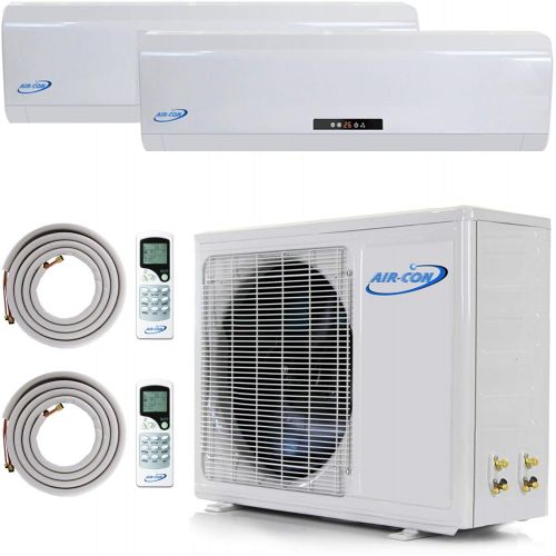  Air-Con Int. Multi Zone Mini Split Ductless Air Conditioner - Dual Zone 9000 + 18000-2 Zone Pre-Charged Inverter Compressor - Includes Two Free 25 Linesets - Premium Quality - US Parts & Tech S