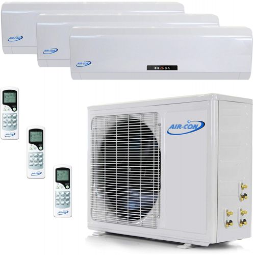  Air-Con Int. Multi Zone Mini Split Ductless Air Conditioner  Tri Zone 9000 + 12000 + 18000 - Whisper Quiet High Efficiency - 3 Zone Pre-Charged Inverter Compressor - Premium Quality - USA Part